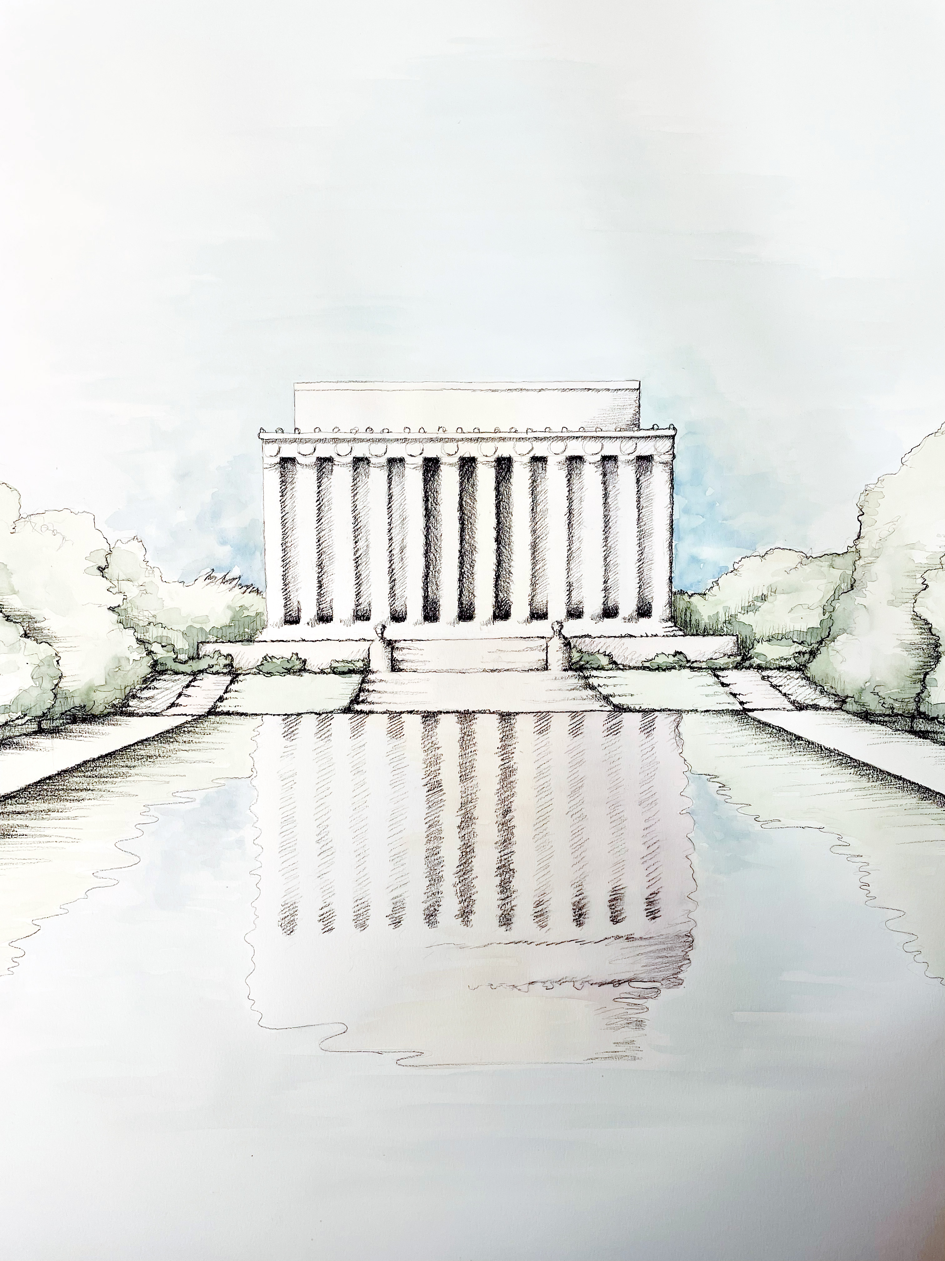 DC Landscape Lincoln Memorial Watercolor